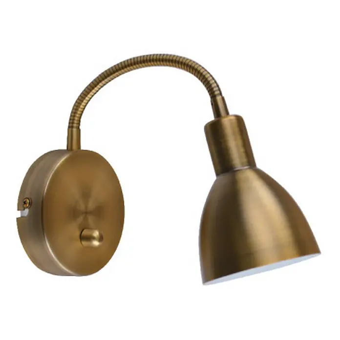 Lindby Wandleuchte Amrei - bronze / altmessing, bronze / altmessing, E14 - Flexible Wandleuchte aus gebürstetem Messing mit Schwanenhalsarm, Kegelschirm und Basisschalter.