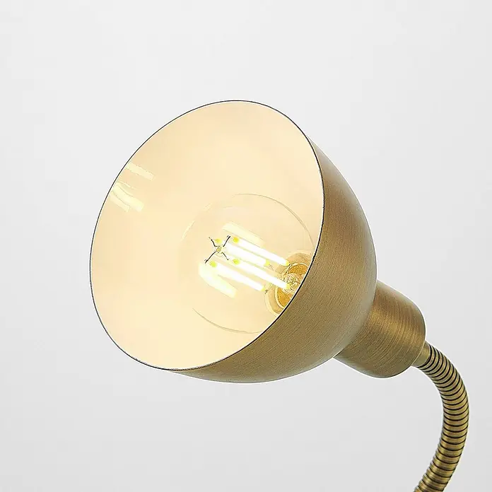 Lindby Wandleuchte Amrei - bronze / altmessing, bronze / altmessing, E14 - Antik-Messing-Lampenkopf mit LED-Glühbirne und flexiblem Arm.
