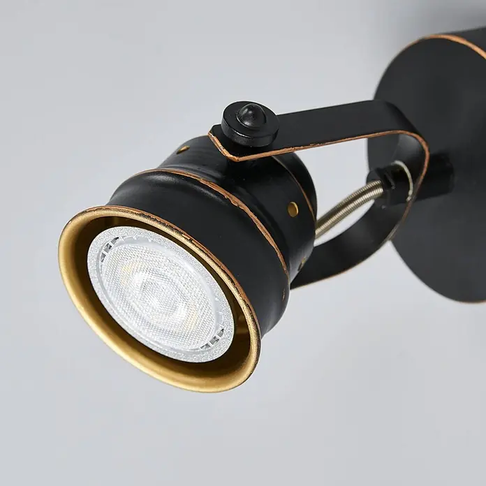 Lindby Wandleuchte Leonor - schwarz, schwarz, GU10 - Verstellbarer schwarz-goldener Spot mit LED-Birne im Antik-Look.