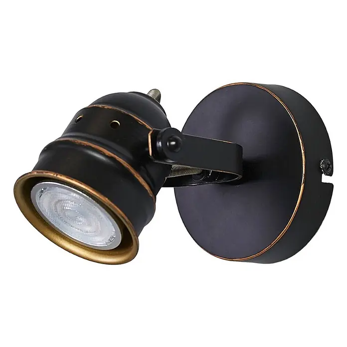 Lindby Wandleuchte Leonor - schwarz, schwarz, GU10 - Dunkler Bronze-Strahler mit LED-Leuchtmittel, mit Antik-Akzenten und runder Basis.