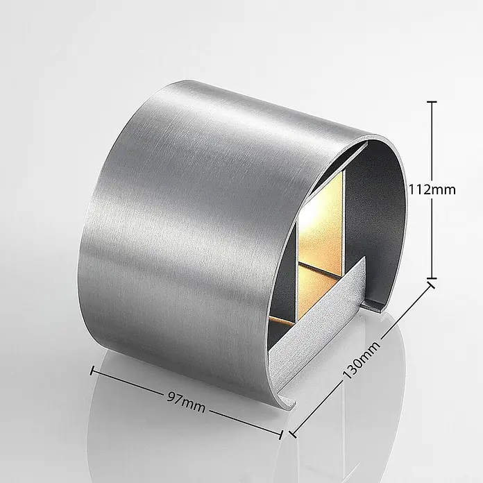 Arcchio Wandleuchte Zuzana - alu / grau / zink, G9 - Gebürstete silberne Metall-Halbzylinder-Wandleuchte mit warmem Licht aus dem Inneren.