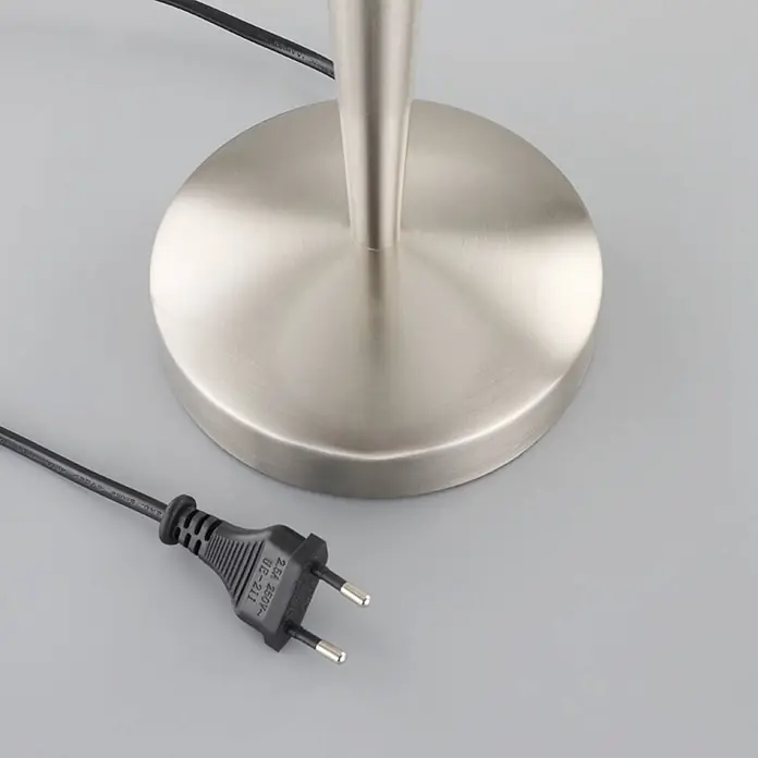 Lindby Tischleuchte Viola - L x B x H: 26 x 26 x 36 cm, alu / grau / zink, weiß / opal, E14 - Lampenfuß aus gebürstetem Metall mit schwarzem Netzstecker und Kabel.