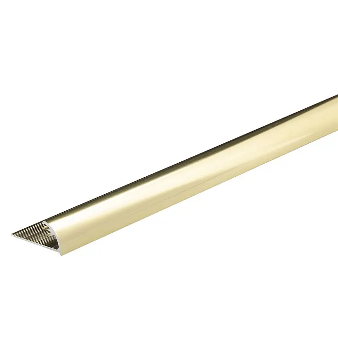 Fliesenprofil Viertelkreis - L x H: 1.000 x 10 mm, Gold, Aluminium, Glänzend - Glänzendes goldenes Halbrundprofil mit gerillter Basis für Bodenübergänge.