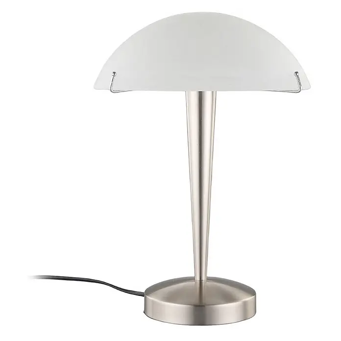 Lindby Tischleuchte Viola - L x B x H: 26 x 26 x 36 cm, alu / grau / zink, weiß / opal, E14 - Moderne Tischlampe mit mattem Glasschirm und gebürstetem silbernem Metallsockel und Stiel.