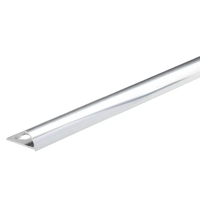 Fliesenprofil Viertelkreis - L x H: 1.000 x 10 mm, Silber, Aluminium, Glänzend - Silbernes Aluminiumprofil mit abgerundeter Oberseite und texturierter Unterkante.