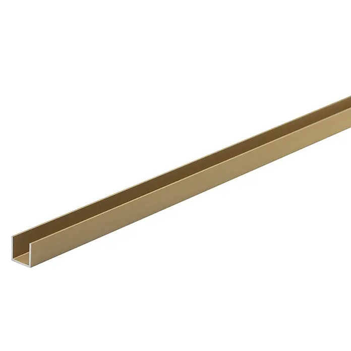 Fliesenprofil U-Form - 1.000 x 10 mm, Gold, Aluminium, Matt - Langes, goldfarbenes U-Profil aus Metall.