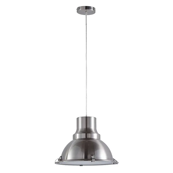 Lindby Pendelleuchte Letty - alu / grau / zink, nickel satiniert, gefrostet, E27 - Gebürstete Metall-Hängeleuchte im Industriedesign mit gewölbtem Schirm und klarem Diffusor.