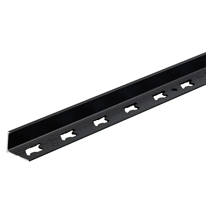 Fliesenprofil Winkel - L x H: 2.500 x 8 mm, Schwarz, Aluminium, Matt - Schwarzes Metall-Winkelprofil mit perforierter und texturierter Oberfläche zur Verankerung.