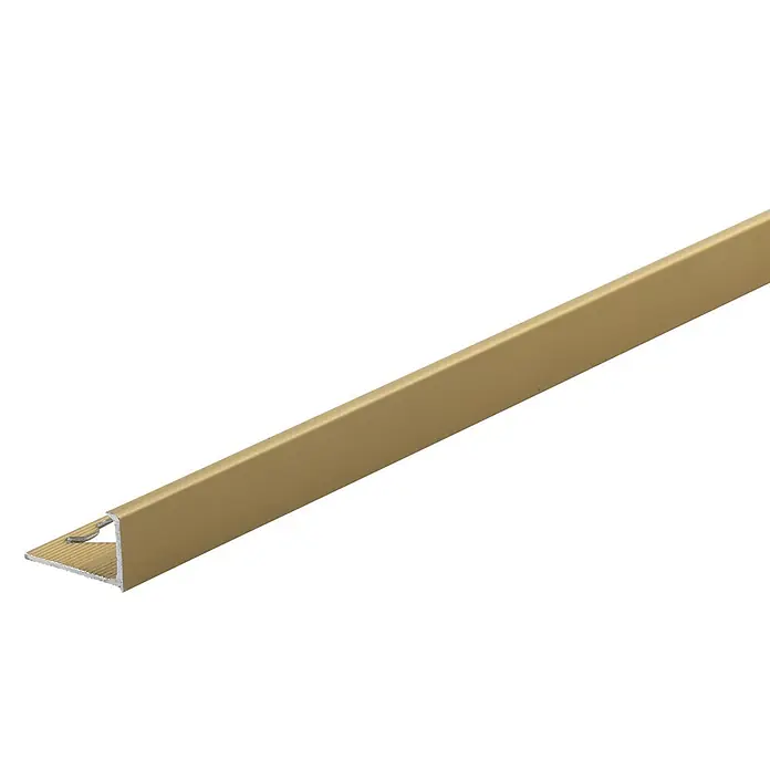 Fliesenprofil Winkel - L x H: 2.500 x 8 mm, Gold, Aluminium, Matt - Goldenes L-förmiges Metallprofil für Fliesenabschlüsse.