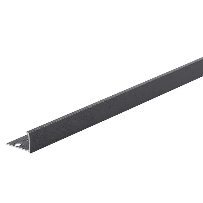 Fliesenprofil Winkel - L x H: 2.500 x 10 mm, Dunkelgrau, Aluminium, Matt - Anthrazitfarbene L-Profil-Metallschiene mit vorgebohrten Löchern.