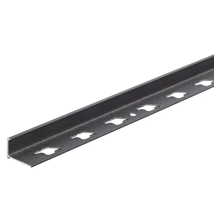 Fliesenprofil Winkel - L x H: 2.500 x 10 mm, Dunkelgrau, Aluminium, Matt - Dunkelgraues L-Profil mit perforiertem Flansch für Fliesenmontage.