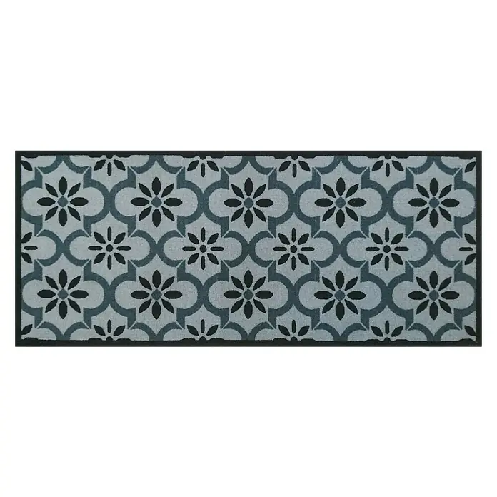 Alfombra corredera de cocina Kitpic tiles - Gris, 120 x 50 cm - Alfombra elegante con un patrón floral en gris y negro. Esta alfombra proporciona un acento decorativo para cualquier entrada.