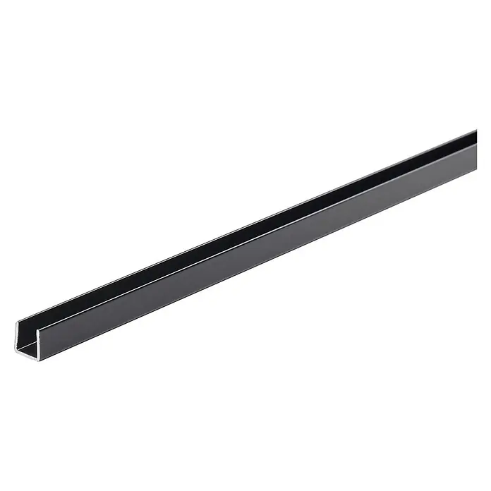 Fliesenprofil U-Form - 1.000 x 10 mm, Schwarz, Aluminium, Glänzend - Dunkelgraues U-Profil aus Metall.