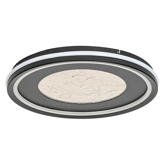 Lucande Deckenleuchte Tillian - L x B x H: 50 x 50 x 5,5 cm, schwarz, schwarz - Runde, schwarze LED-Deckenleuchte mit weißem Lichtband und beigem, marmoriertem Zentrum.