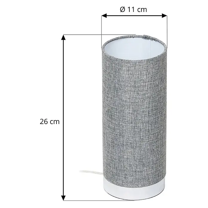 Lindby Tischleuchte Ronja - alu / grau / zink, E14 - Zylindrische Tischleuchte mit grauem Stoffschirm und weißem Sockel, Ø 11 cm, 26 cm hoch.