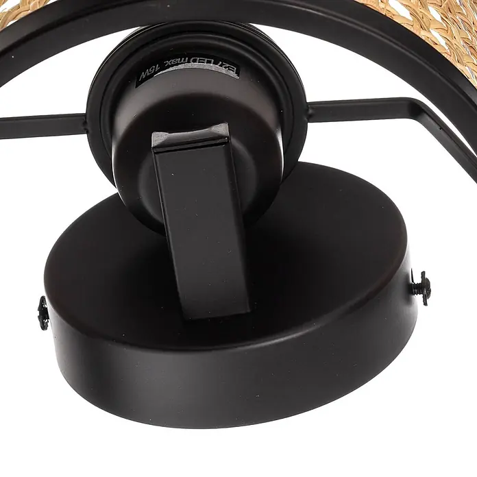 Lindby Wandleuchte Yaelle - Holz hell, E27 - Schwarze E27 LED-Lampenfassung aus Metall, max. 15W, mit geflochtenen Details.