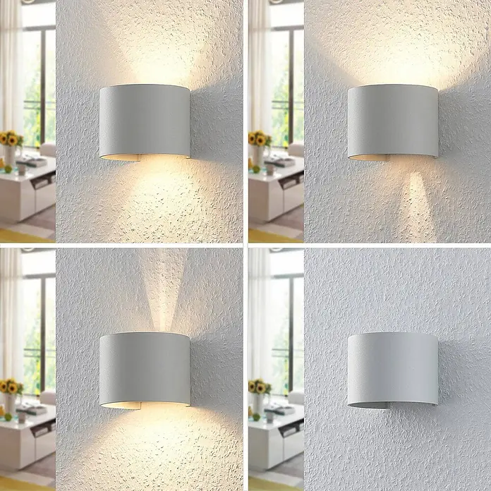 Arcchio Wandleuchte Zuzana - L x B x H: 11,2 x 13 x 9,7 cm, weiß / opal, G9 - Hellgraue Wandleuchte aus Metall, halbkreisförmig, beleuchtet eine strukturierte Wand nach oben und unten warm.
