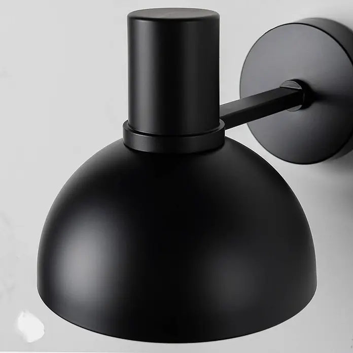 Lucande Wandleuchte Mostrid - L x B x H: 24 x 17 x 19,3 cm, schwarz, schwarz, E27 - Mattschwarze Wandleuchte mit kuppelförmigem Schirm und zylindrischem Arm.