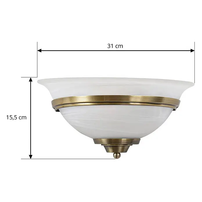 Lindby Wandleuchte Irimia - bronze / altmessing, E27 - Weiße Alabasterglas-Deckenlampe mit Details aus antikem Messing. Durchmesser 31 cm, Höhe 15,5 cm.