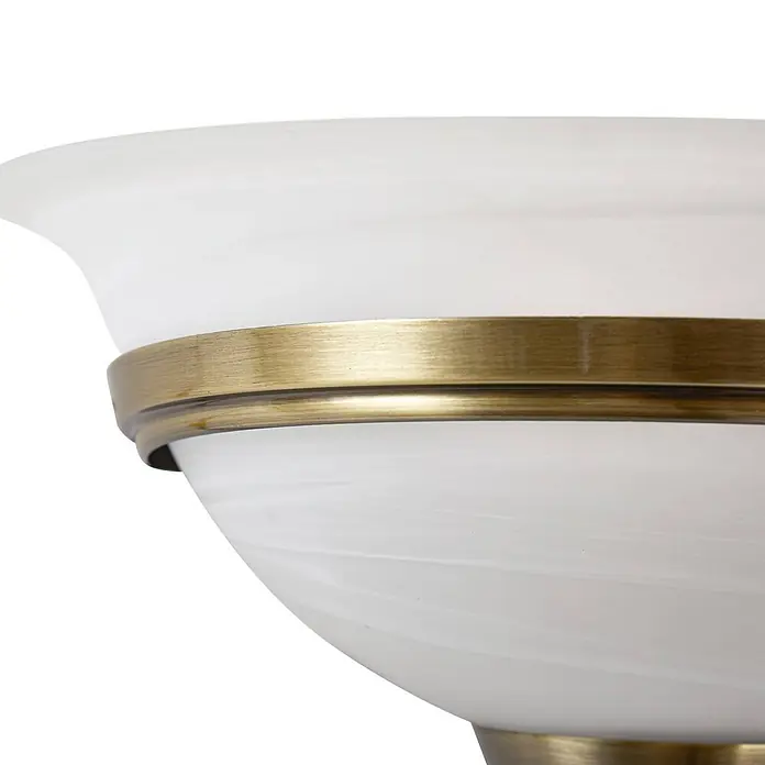 Lindby Wandleuchte Irimia - bronze / altmessing, E27 - Milchglas-Lampenschirm mit messingfarbenem Metallband.
