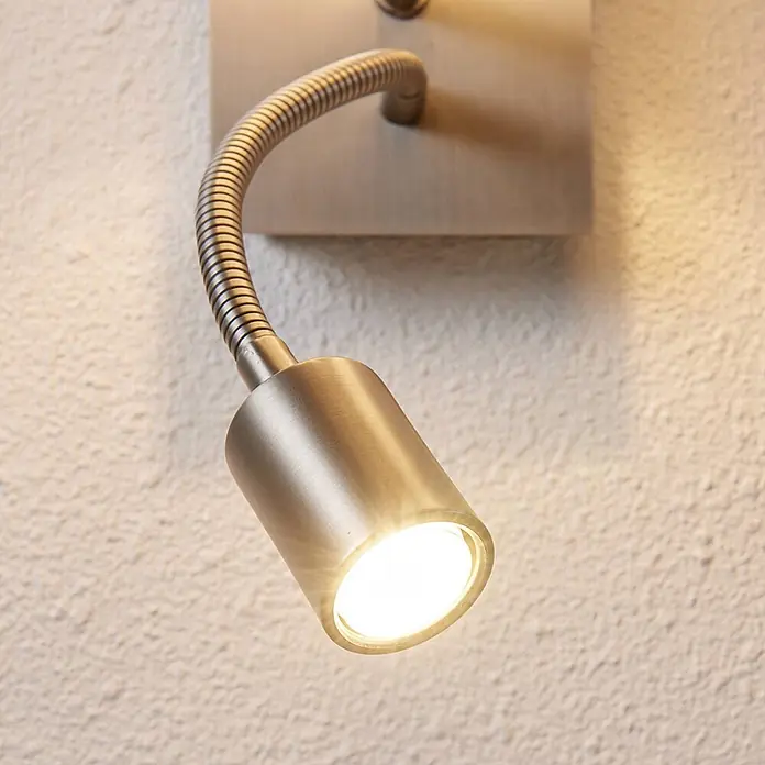 Lindby Wandleuchte Camilo - alu / grau / zink, E27 - Gebürstete Metall-Wandleseleuchte mit flexiblem Arm und leuchtendem Kopf.