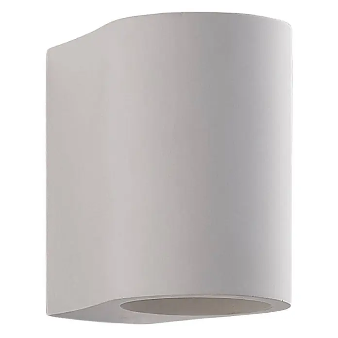Lindby Wandleuchte Jannes - L x B x H: 10 x 7,5 x 10 cm, weiß / opal, G9 - Weiße, gebogene Gips-Wandleuchte für indirektes Auf- und Ablicht.
