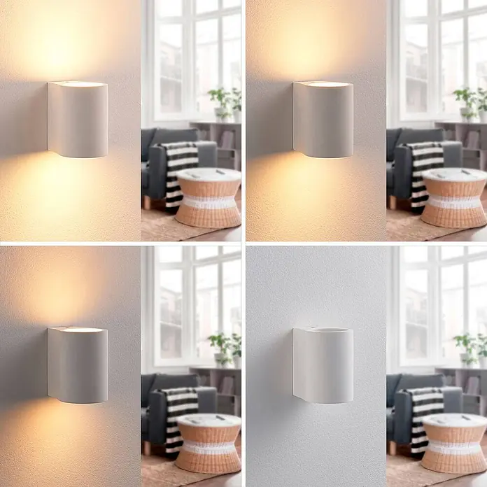Lindby Wandleuchte Jannes - L x B x H: 10 x 7,5 x 10 cm, weiß / opal, G9 - Weiße zylindrische Wandleuchte, die warmes Licht nach oben und unten abgibt, auch im ausgeschalteten Zustand gezeigt.