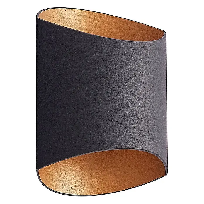 Arcchio Wandleuchte Vilja - schwarz, G9 - Anthrazitfarbene gebogene Wandleuchte mit goldener Innenseite für Up/Down-Beleuchtung.
