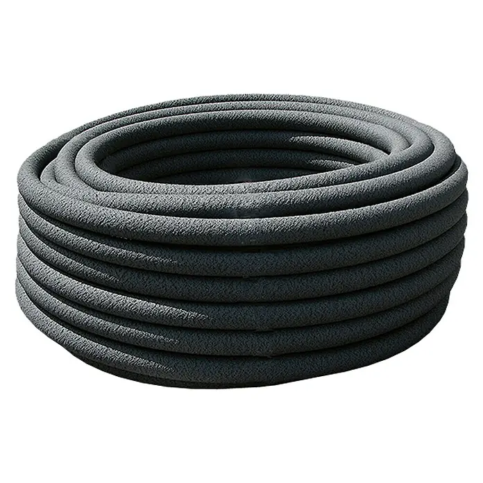 Manguera microporosa - Ø x L: 16 mm x 25 m, Polipropileno, Caudal de agua máx.: 3 l/h - Una bobina de manguera de exudación porosa gris. El producto está enrollado y destinado a uso de jardinería.