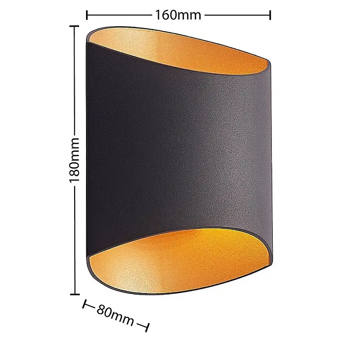 Arcchio Wandleuchte Vilja - schwarz, G9 - Gewölbte anthrazit-goldene Auf- und Abwärtswandleuchte.