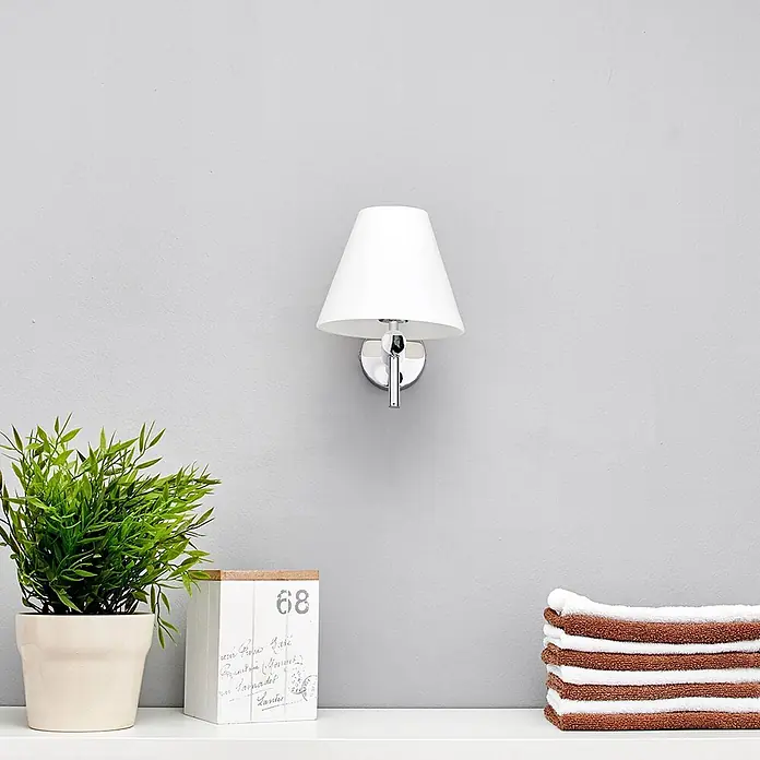 Lindby Wandleuchte Violetta - L x B x H: 15,5 x 14 x 21 cm, chrom / silber, G9 - Weißes konisches Wandlicht mit Chrombasis.