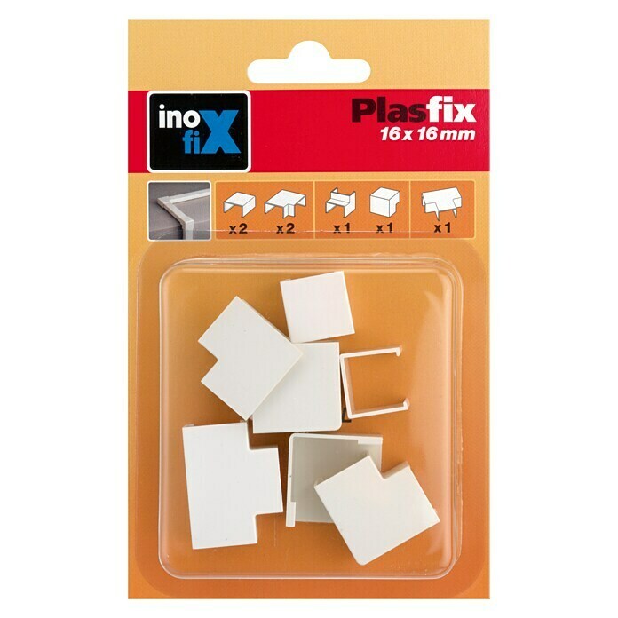 Inofix Plasfix Kit de accesorios para canaleta (Blanco, An x Al: 1,6 x 1,6 cm, 7 uds.)