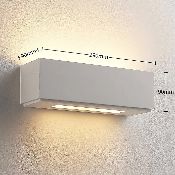 Lindby Wandleuchte Benno - L x B x H: 9 x 29 x 9 cm, weiß / opal, G9 - Hellgraue rechteckige Wandleuchte (290x90x90mm) spendet warmes Licht.