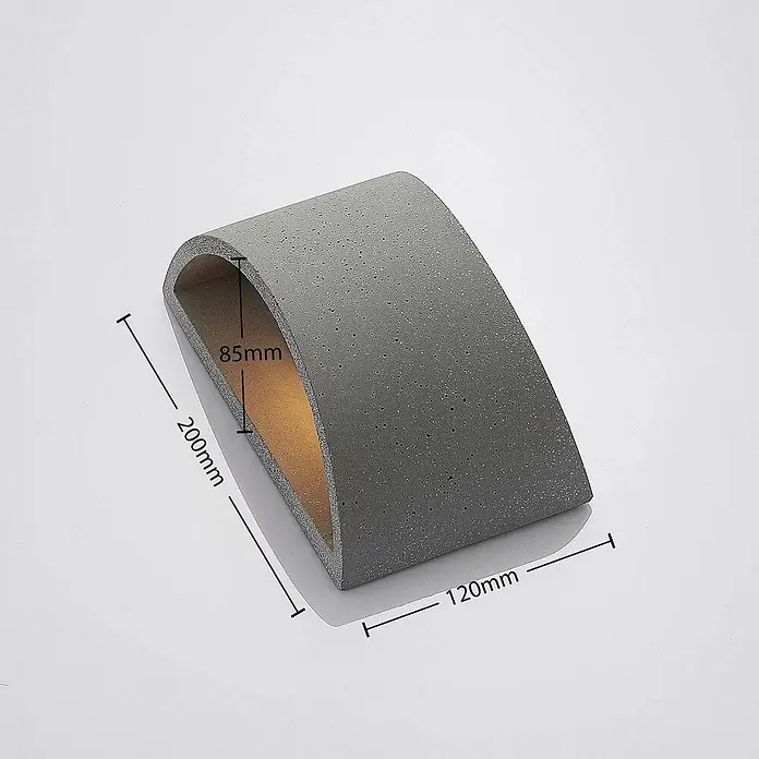 Lindby Wandleuchte Edvin - L x B x H: 8,5 x 20 x 12 cm, alu / grau / zink, G9 - Graue Wandleuchte in Betonoptik, gebogen, mit warmer Innenbeleuchtung (200x120x85mm).