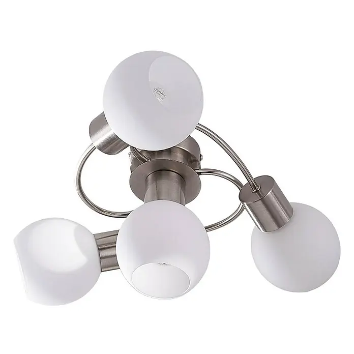 Lindby Deckenleuchte Ciala - alu / grau / zink, E14 - Deckenleuchte aus gebürstetem Nickel mit vier mattweißen Glaskugeln.