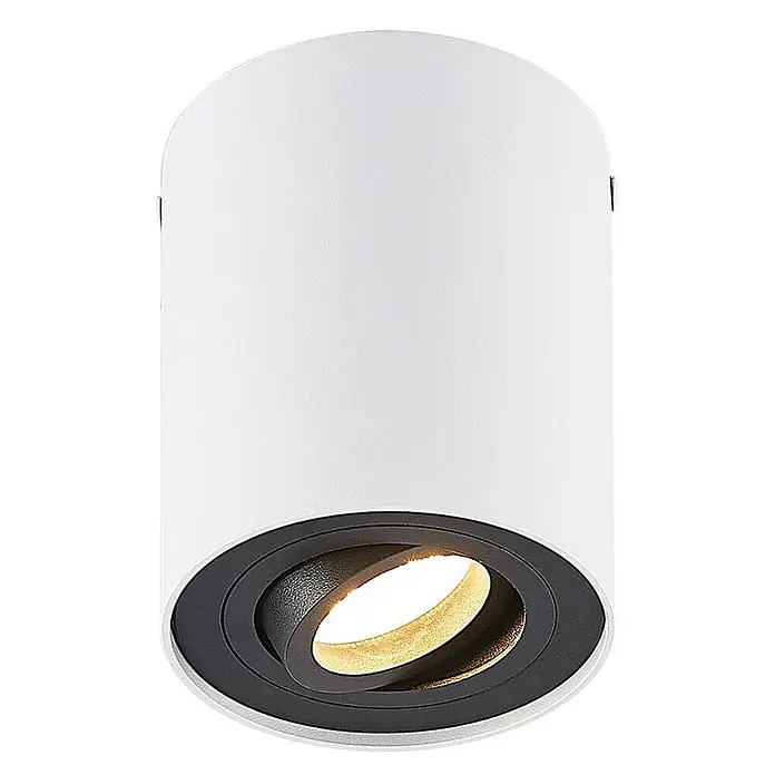 Arcchio Deckenleuchte Jolina - weiß / opal, weiß / opal, GU10 - Weißer zylindrischer Aufbau-Strahler mit schwarzem, schwenkbarem warmweißem LED-Licht.
