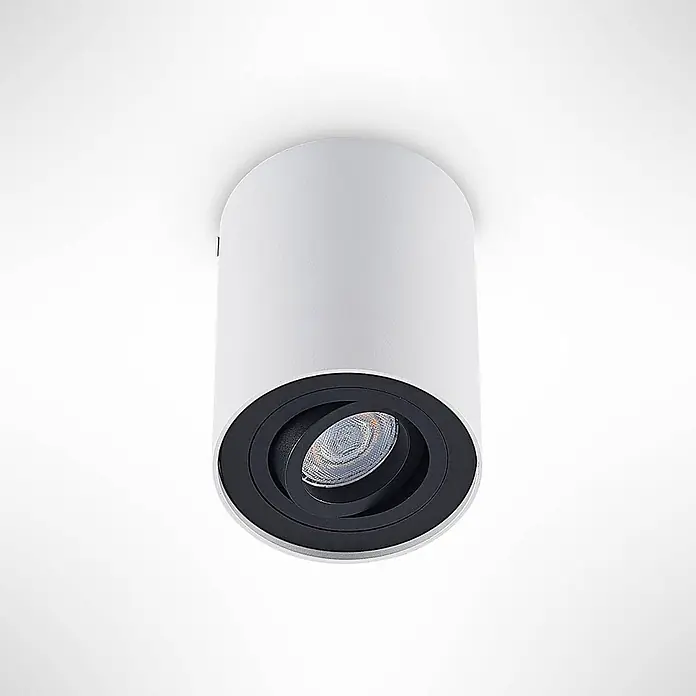 Arcchio Deckenleuchte Jolina - weiß / opal, weiß / opal, GU10 - Weißer zylindrischer Deckenstrahler mit verstellbarem schwarzem Innenring und sichtbarer LED.