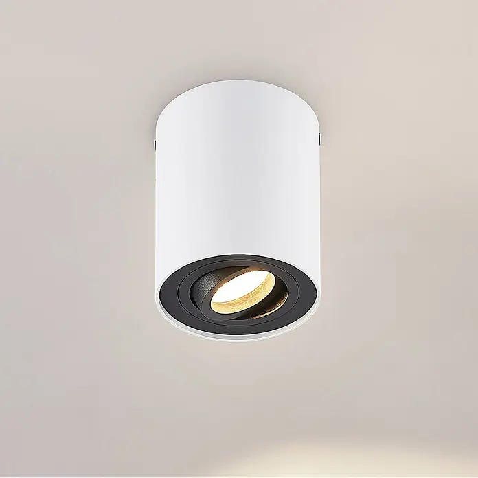 Arcchio Deckenleuchte Jolina - weiß / opal, weiß / opal, GU10 - Weißer zylindrischer Aufbau-Deckenspot mit verstellbarem schwarzem LED-Licht.