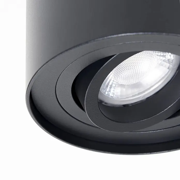 Arcchio Deckenleuchte Jolina - schwarz, GU10 - Dunkelgrauer zylindrischer Aufbaustrahler mit verstellbarer Lichtquelle.