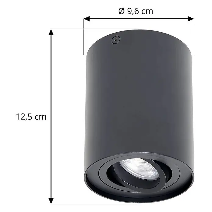 Arcchio Deckenleuchte Jolina - schwarz, GU10 - Dunkelgrauer zylindrischer Deckenstrahler, 12,5 cm H x 9,6 cm Ø, mit schwenkbarer Lichtquelle.