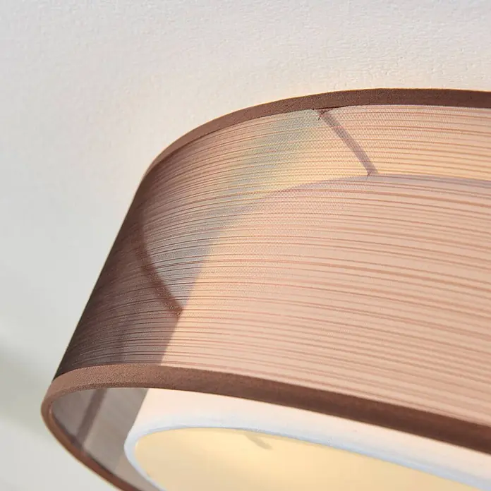 Lindby Deckenleuchte Tobia - L x B x H: 50 x 50 x 14,5 cm, braun / rost, E27 - Braune Deckenleuchte mit transparentem, fein gewebtem Stoffschirm und warmem Licht.