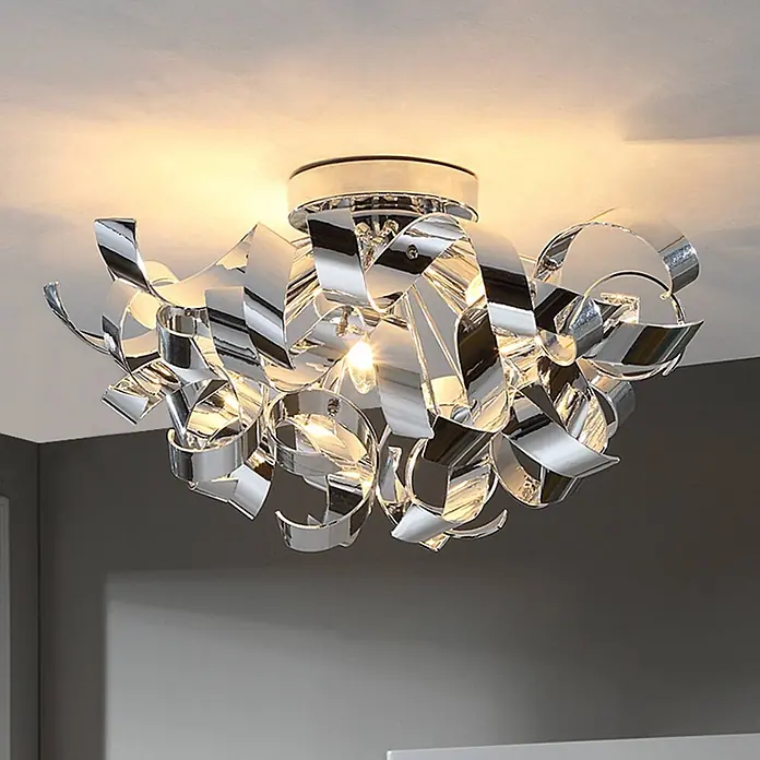 Lindby Deckenleuchte Elviro - L x B x H: 50 x 50 x 26 cm, chrom / silber, chrom / silber, E14 - Moderne Deckenleuchte aus Chrom mit skulpturalem Design aus verschlungenen, reflektierenden Bändern.