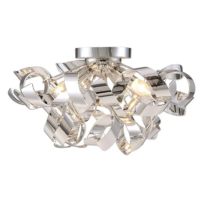 Lindby Deckenleuchte Elviro - L x B x H: 50 x 50 x 26 cm, chrom / silber, chrom / silber, E14 - Chrom-Deckenleuchte mit wellenförmigen, bandartigen Metallelementen.