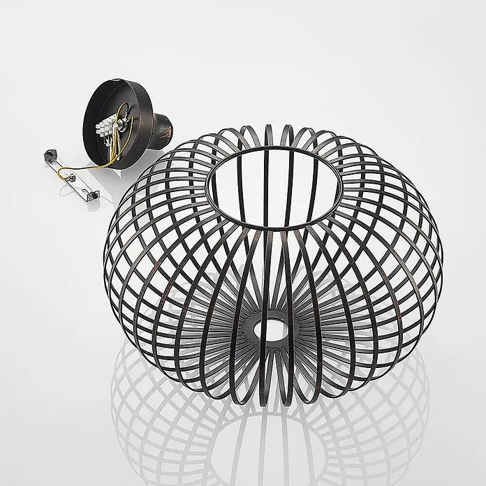 Lindby Deckenleuchte Rosalea - schwarz, E27 - Lampenschirm aus dunklem Metallgeflecht und elektrische Befestigungsteile.