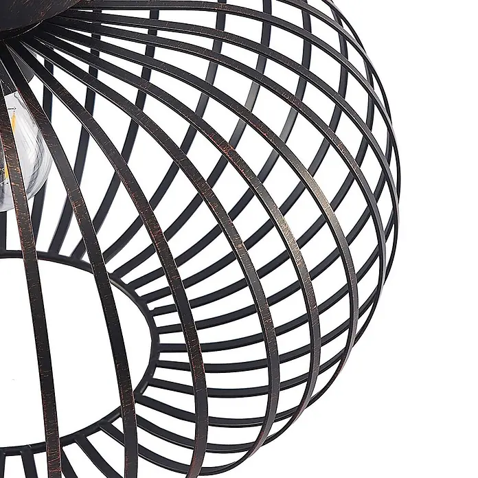 Lindby Deckenleuchte Rosalea - schwarz, E27 - Lampenschirm aus dunklem, patiniertem Metallgitter mit sichtbarer Glühbirne.