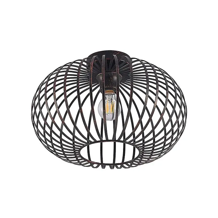 Lindby Deckenleuchte Rosalea - schwarz, E27 - Runde Deckenleuchte aus Metallgeflecht in Antikbronze mit sichtbarer LED-Birne.