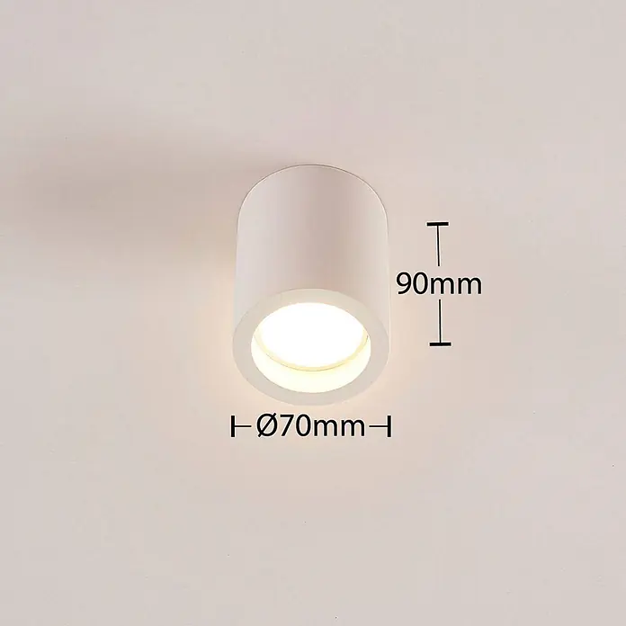Lindby Deckenleuchte Annelies - weiß / opal, GU10 - Weißer zylindrischer LED-Aufbaustrahler, 90 mm hoch und 70 mm Durchmesser.