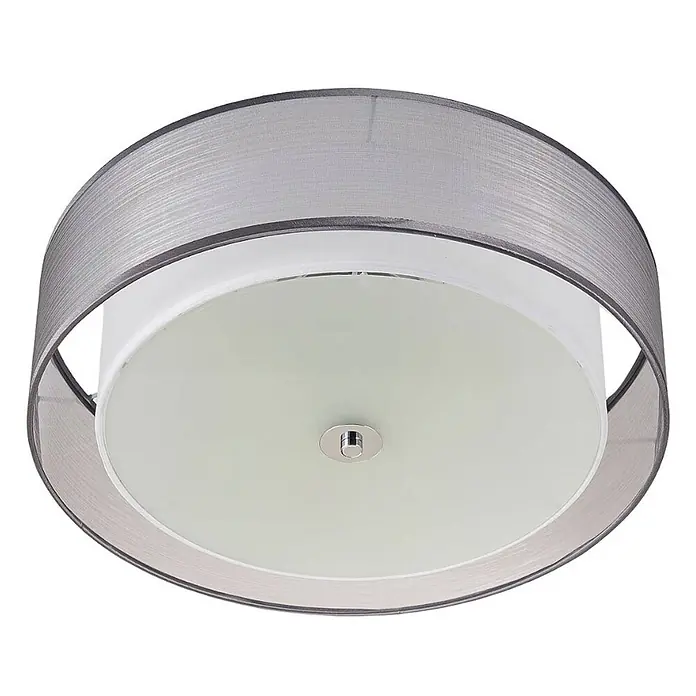 Lindby Deckenleuchte Tobia - alu / grau / zink, E27 - Graue Stoff-Deckenleuchte mit weißem Diffusor und Chrom-Detail.