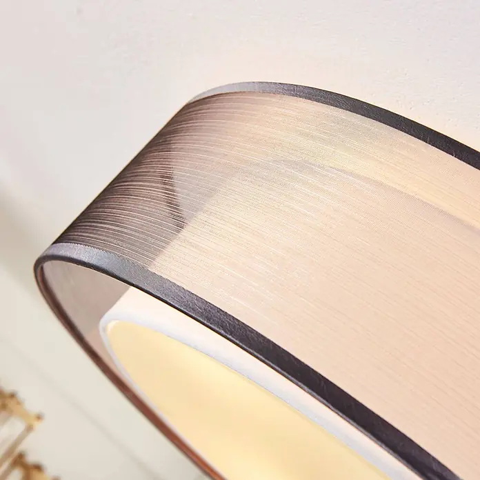 Lindby Deckenleuchte Tobia - alu / grau / zink, E27 - Deckenleuchte mit doppeltem Schirm, außen dunkles, transparentes Gewebe, innen weißer Diffusor mit warmem Licht.