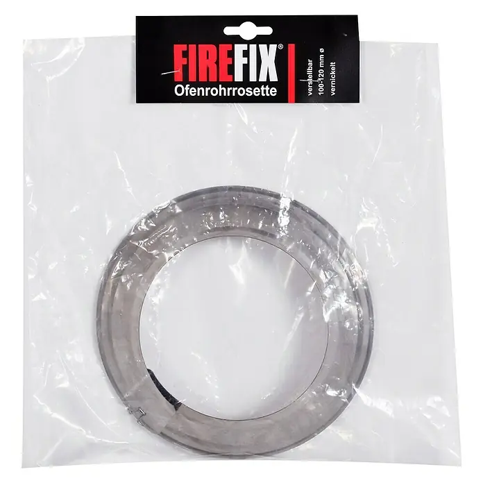 Firefix Ofenrohrrosette - Verstellbar: 100 mm - 120 mm, Silber, Verzinkt - FIREFIX Ofenrohrrosette in transparenter Verpackung.